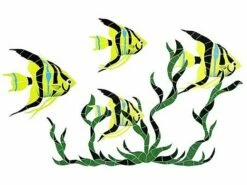 Porcelain Mosaic Reef Accent Fish Group In Seagrass | 31" X 50" | FGSYELLM