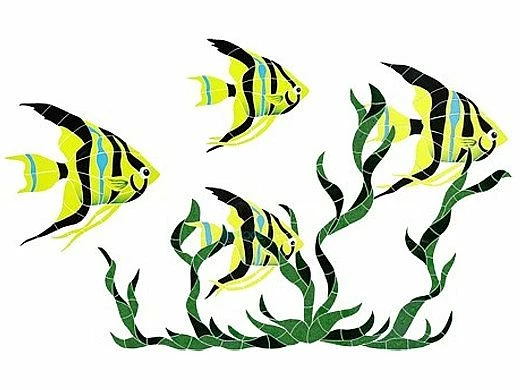 Porcelain Mosaic Reef Accent Fish Group In Seagrass | 31" X 50" | FGSYELLM 3 Porcelain Mosaic Reef Accent Fish Group In Seagrass | 31" X 50" | FGSYELLM