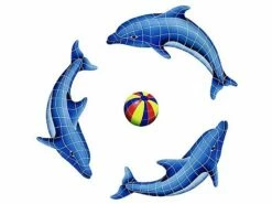 Artistry In Mosaics Dolphin Group With Multi Color Ball - Medium Mosaic | 62" X 62" | DOLGRPM-MC