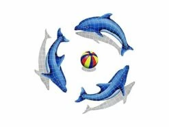 Artistry In Mosaics Dolphin Group Shadow With Multi Color Ball - Small Mosaic | 48" X 48" | DSHGRPS-MC