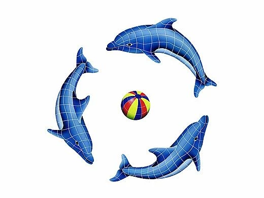 Artistry In Mosaics Dolphin Group With Multi Color Ball - Small Mosaic | 42" X 42" | DOLGRPS-MC 3 Artistry In Mosaics Dolphin Group With Multi Color Ball - Small Mosaic | 42" X 42" | DOLGRPS-MC