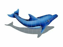 Artistry In Mosaics Dolphin Right With Shadow Mosaic | Small - 17" X 30" | DSHBLURS