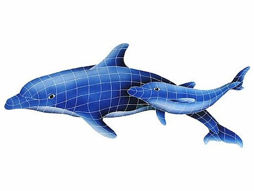 Artistry In Mosaics Dolphin Pair Mosaic | 24" X 57" | DPABLUL 3 Artistry In Mosaics Dolphin Pair Mosaic | 24" X 57" | DPABLUL