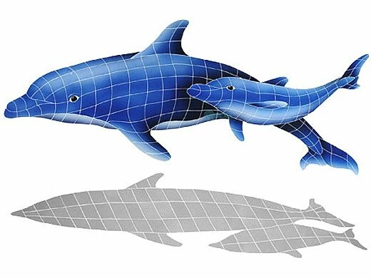 Artistry In Mosaics Dolphin Pair With Shadow Mosaic | 37" X 57" | DPSBLUL 3 Artistry In Mosaics Dolphin Pair With Shadow Mosaic | 37" X 57" | DPSBLUL