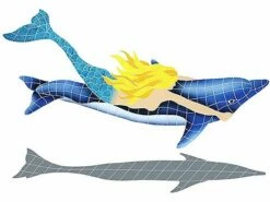 Artistry In Mosaics Mermaid With Dolphin With Shadow Mosaic | 40" X 60" | MDSBLUL