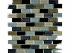 Artistry In Mosaics Crystal Series - Black Charcoal Gray Taupe Blend Glass Tile | 1" X 2" | GC82348K1