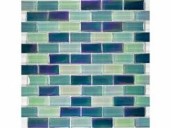 Artistry In Mosaics Crystal Iridescent - Sea Green Blend Glass Tile | 1" X 2" | GC82348G3