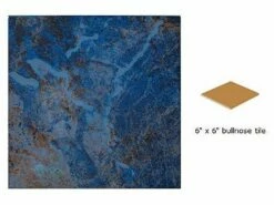 National Pool Tile Blue Seas 6x6 Single Bullnose Pool Tile | Rustic Blue | SEA-RUSTIC SBN