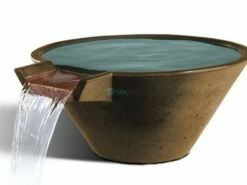 Slick Rock Concrete 34" Conical Cascade Water Bowl | Umber | Stainless Steel Spillway | KCC34CSPSS-UMBER