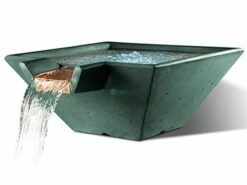 Slick Rock Concrete 22" Square Cascade Water Bowl | Seafoam | Stainless Steel Spillway | KCC22SSPSS-SEAFOAM