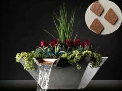 Slick Rock Concrete 22" Square Cascade Water Bowl + Planter | Adobe | Copper Scupper | KCC22SSCC-ADOBE