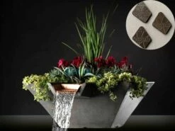 Slick Rock Concrete 22" Square Cascade Water Bowl + Planter | Coal Gray | Stainless Steel Scupper | KCC22SSCSS-COALGRAY