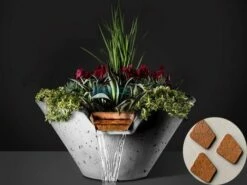Slick Rock Concrete 22" Conical Cascade Water Bowl + Planter | Copper | Stainless Steel Scupper | KCC22CSCSS-COPPER