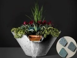 Slick Rock Concrete 22" Conical Cascade Water Bowl + Planter | Denim | Copper Scupper | KCC22CSCC-DENIM