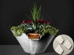 Slick Rock Concrete 29" Conical Cascade Water Bowl + Planter | Great White | Copper Scupper | KCC29CSCC-GREATWHITE