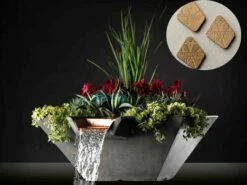 Slick Rock Concrete 34" Square Cascade Water Bowl + Planter | Umber | Copper Scupper | KCC34SSCC-UMBER