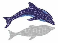 Artistry In Mosaics Dolphin Diving With Shadow Mosaic | 32" X 42" | Blue | DDSBLUOM