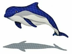 Artistry In Mosaics Bottlenose Dolphin UpWard With Shadow Mosaic | 23" X 53" | BDSBLUUL
